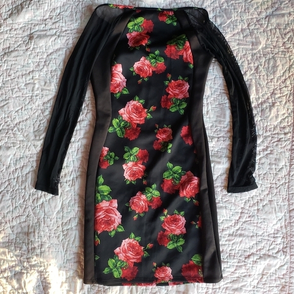 Annabelle Black dress with long sheer sleeve and red roses 🌹size small - Picture 6 of 7